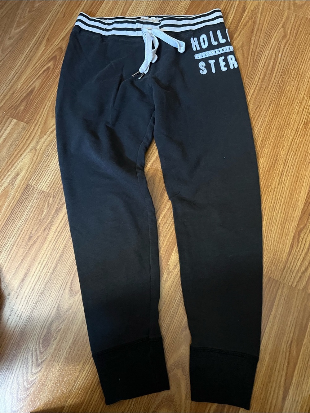 Hollister Black Drawstring Jogger Pants with White Waistband